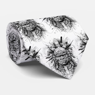 Corbata Guerrero Nativo Americano Inca Blanco y Negro