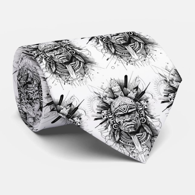 Corbata Guerrero Nativo Americano Inca Blanco y Negro (Enrollado)