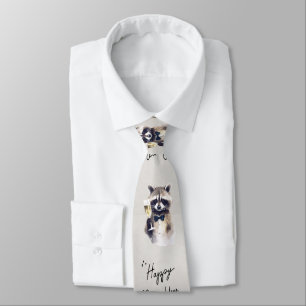 Corbata Guión de Año Nuevo Feliz Raccoon Toasting