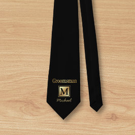 Corbata guion de oro de groomsman personalizado negro corb