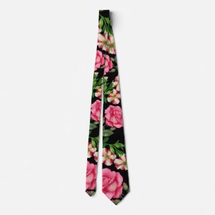 Corbata Guirnalda circular de flores rosadas en acuarela
