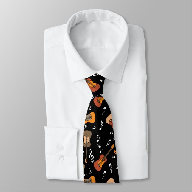 Corbata Guitar Music Notes Pattern Neck Tie (Atado)