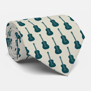 Corbata Guitarra acústica grungy lunares azul crema