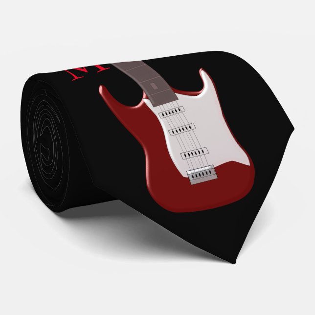 Corbata Guitarra eléctrica roja con monograma (Enrollado)
