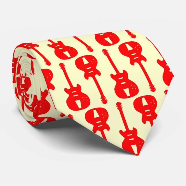 Corbata Guitarra eléctrica - Rojo en crema (Enrollado)