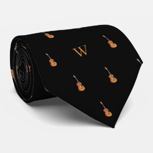 Corbata Guitarra Monograma Inicial Acuarela Negro