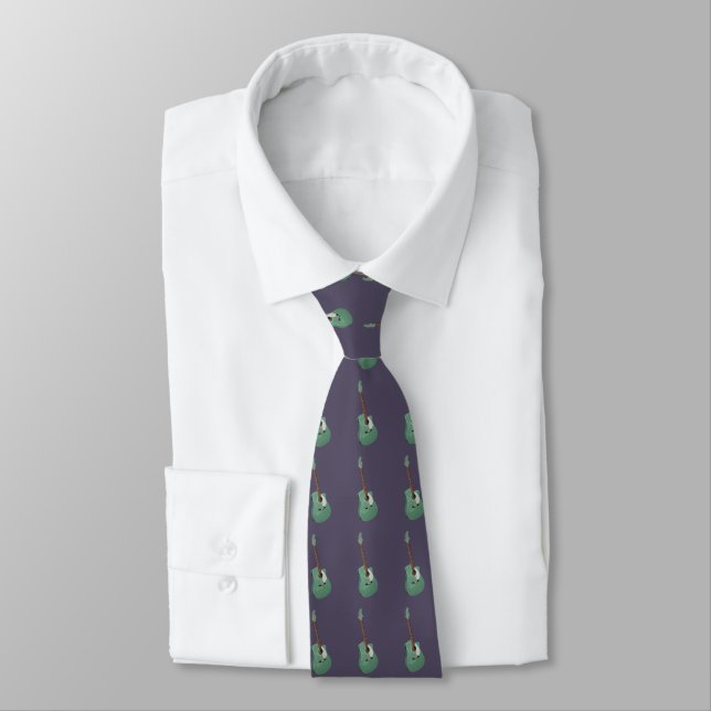 Corbata Guitarras verdes en azul marino (Atado)