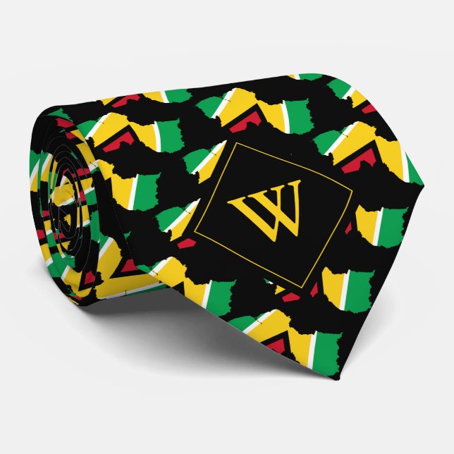 Corbata GUYANA Escritura Cristiana Monograma NEGRO (Enrollado)