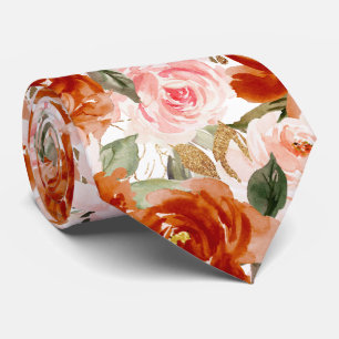 Corbata H2 Flores Óxido de Naranja Rosado Rosas