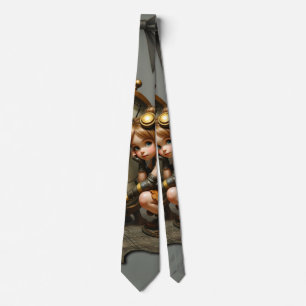 Corbata Hada de vapor con alas doradas y reloj de antigüed