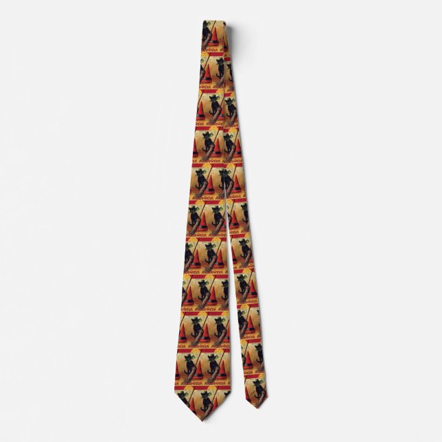 Corbata Halloween antiguo de Ellen Clapsaddle, Gato Negro (Anverso)