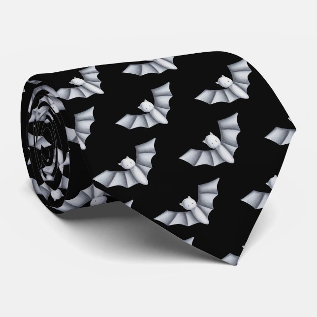 Corbata Halloween Bat Black White Pattern (Enrollado)