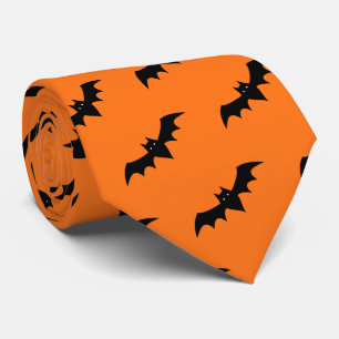 Corbata Halloween Bats Naranja Patrón negro Nata de cuello