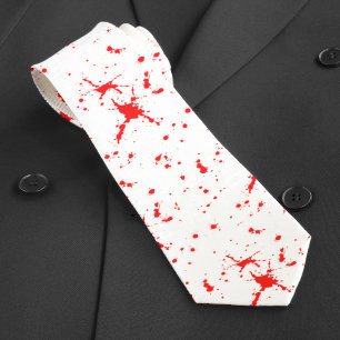 Corbata Halloween blanco y rojo con manchas de sangre