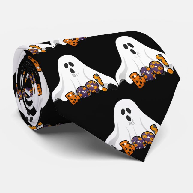 Corbata Halloween BOO / Fantasma Espeluznante en Negro (Enrollado)