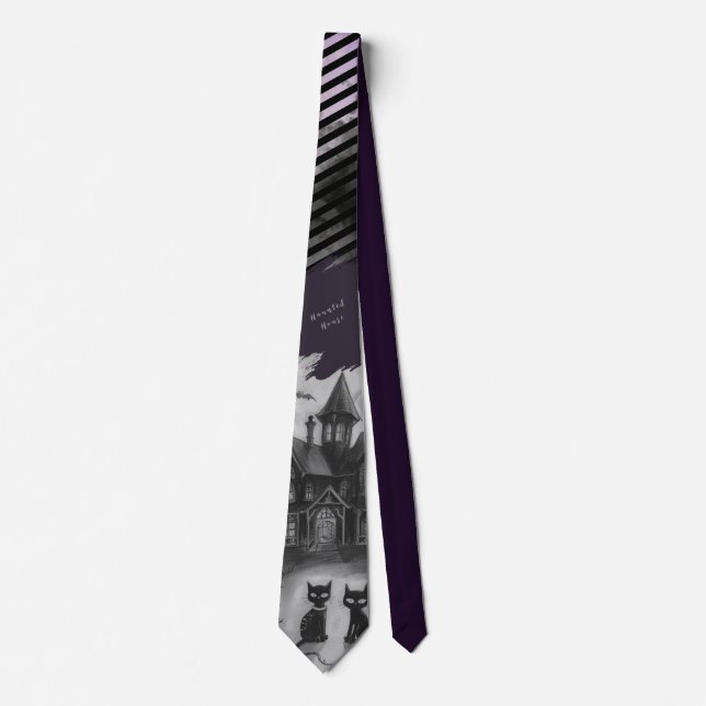 Corbata Halloween, Casa Embrujada , Gato Negro  (Anverso)