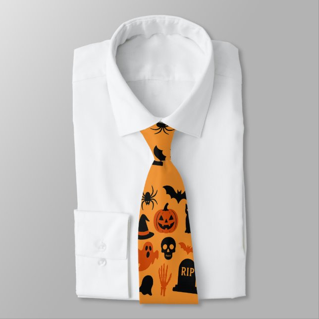 Corbata Halloween espeluznante, negro y Naranja de cuello  (Atado)
