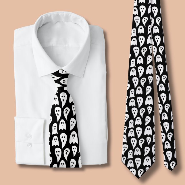 Corbata Halloween Fantasma Negro (Halloween Ghosts Black and white tie )