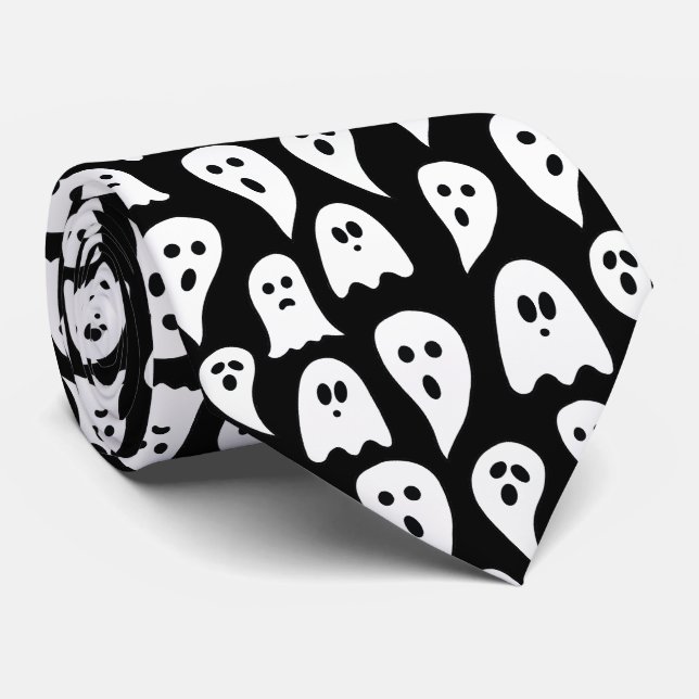 Corbata Halloween fantasma negro (Enrollado)