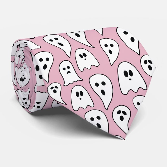 Corbata Halloween fantasma rosa (Enrollado)