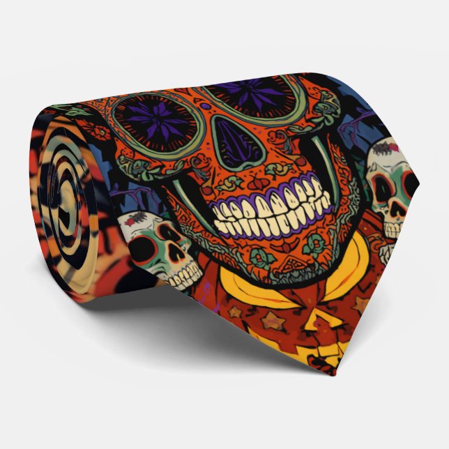 Corbata Halloween, Fiesta de Calabazas de Cráneo de Azúcar (Enrollado)