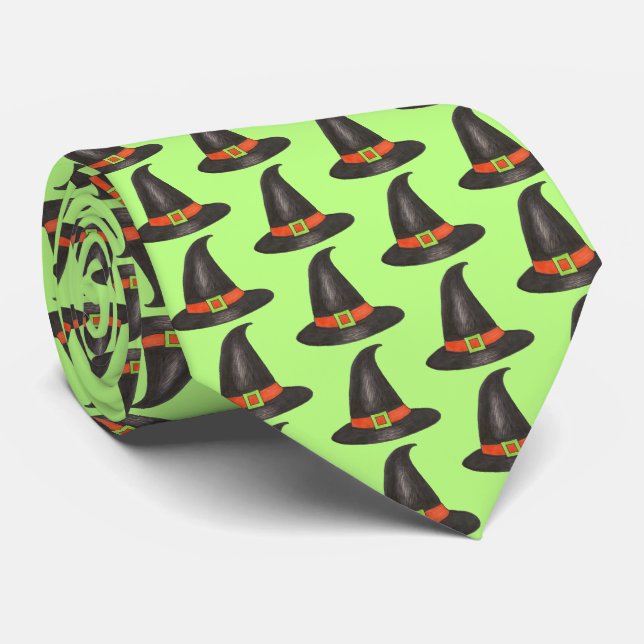 Corbata Halloween Gorra de brujas truco o trato negro verd (Enrollado)