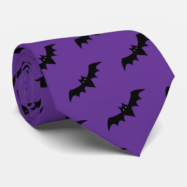 Corbata Halloween Murciélagos Púrpura Patrón Negro Nariz (Enrollado)