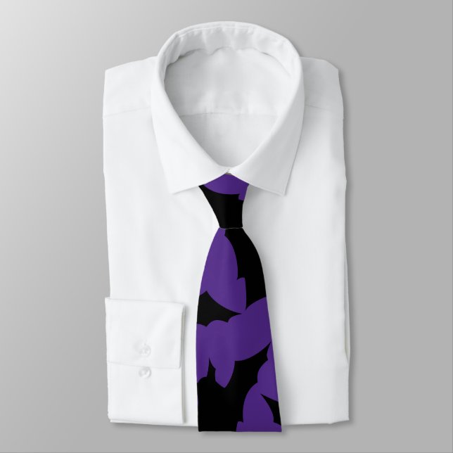 Corbata Halloween negro murciélago morado fresco patrón de (Atado)