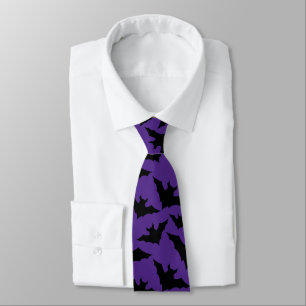Corbata Halloween negro murciélago morado fresco patrón de
