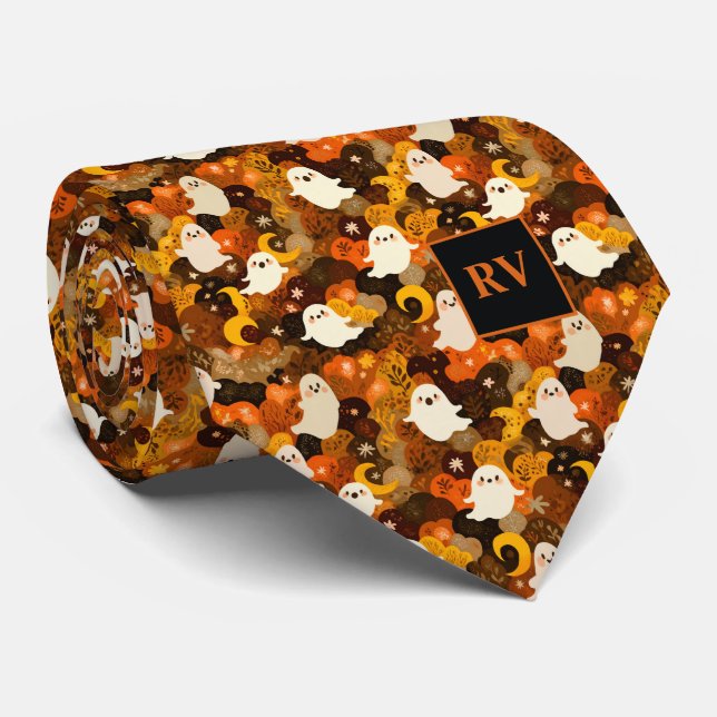Corbata Halloween Otoño Fantasma Monogramado (Enrollado)
