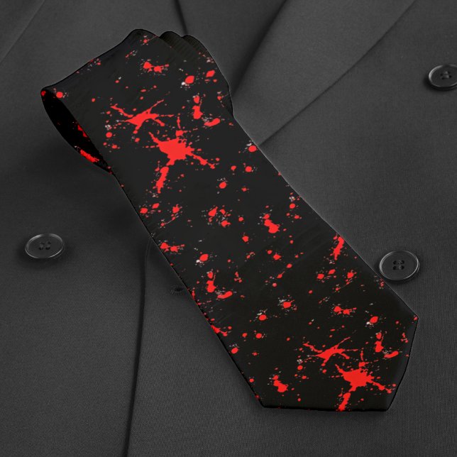 Corbata Halloween rojo y negro con manchas de sangre (Blood Splatter Red & Black Halloween Neck Tie)