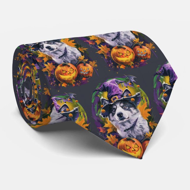 Corbata Halloween y bruja espeluznante de Akita (Enrollado)