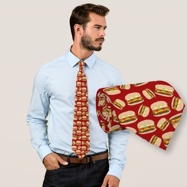 Corbata Hamburguesa divertida patrón rojo (Subido por el creador)