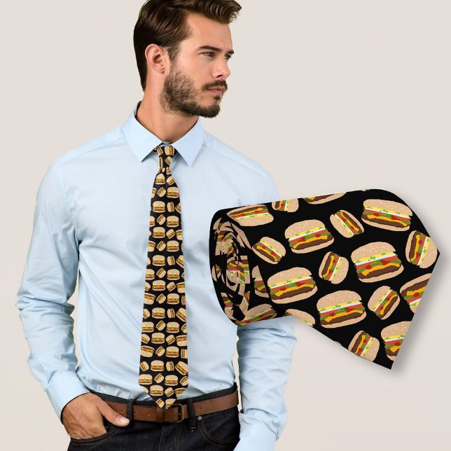 Corbata Hamburguesas de patrón negro de comida (Subido por el creador)
