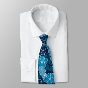 Corbata Hana Hibisco Hawaiano Tropical - Azul Índigo