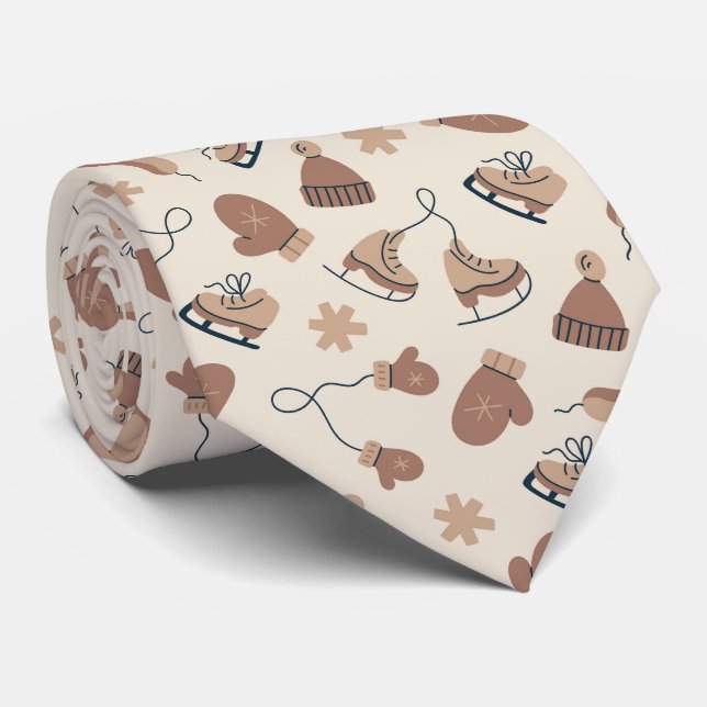 Corbata Hand Drawn Winter Print Brown Neck Tie (Enrollado)