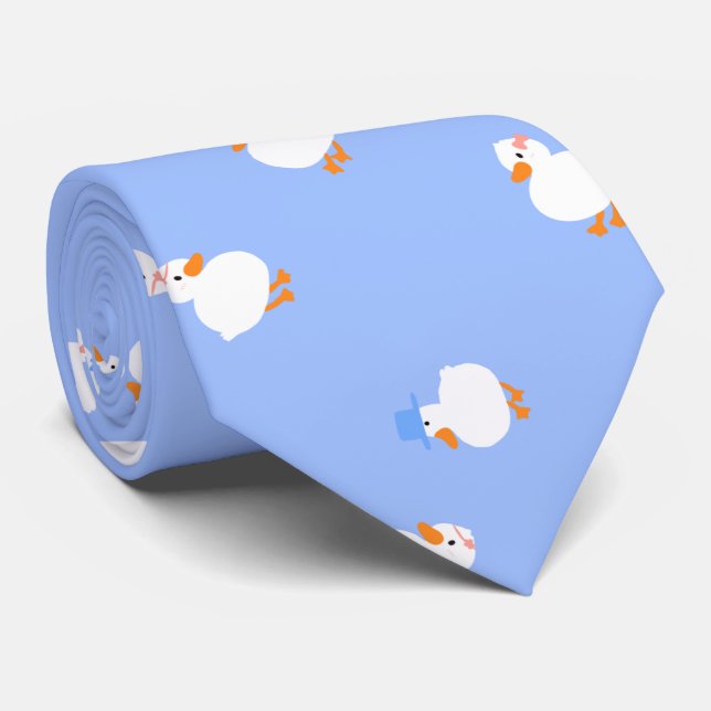 Corbata Hand Illustrated Ducks Design Fun Blue (Enrollado)
