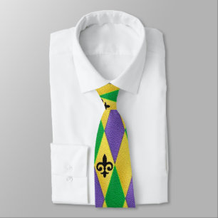 Corbata Harlequín Colorido de Mardi Gras Fleur De Lis