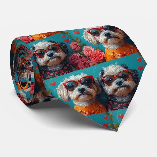 Corbata Havanese con Corazones de Rosas Día de San Valentí (Enrollado)