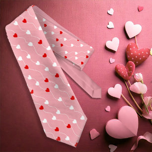 Corbata Heart on a String Pattern Red/White ID628
