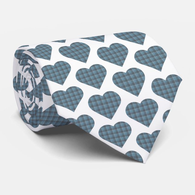 Corbata Heart Shaped Plaid Blue Gray Neck Tie (Enrollado)