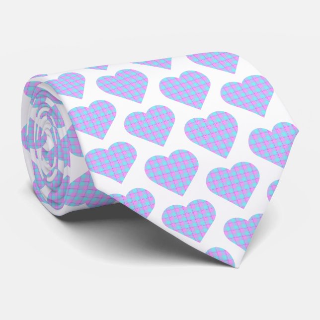 Corbata Heart Shaped Plaid Pink Blue Pastel Neck Tie (Enrollado)