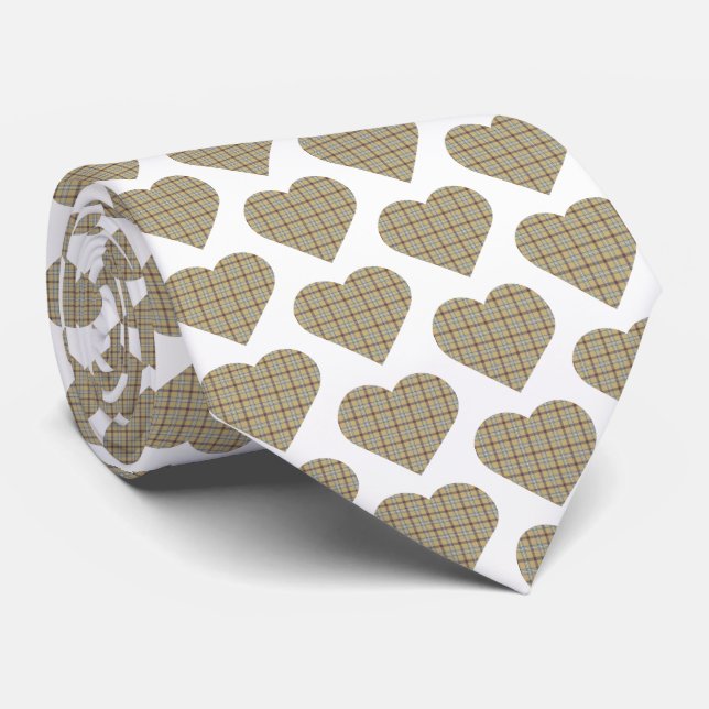 Corbata Heart Shaped Plaid Tan Blue White Neck Tie (Enrollado)