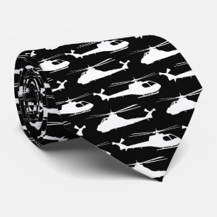 Corbata Helicóptero Patterado de Aviación Negra y Blanca