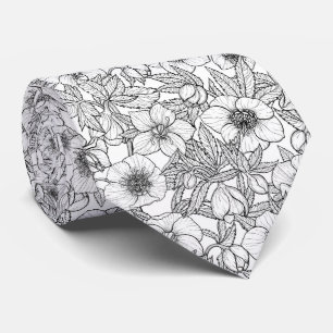 Corbata Hellebores en blanco y negro