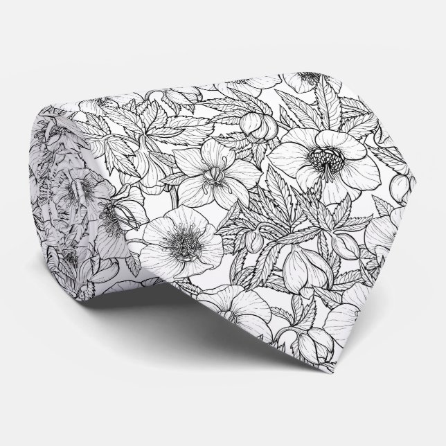 Corbata Hellebores en blanco y negro (Enrollado)