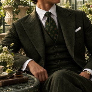 Corbata Herbario Botánico Old Money Hoja Bosque Verde