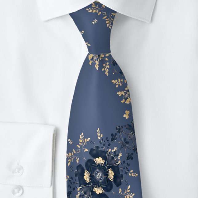Corbata Hermosa Marina Azul Floral Botánica (Subido por el creador)