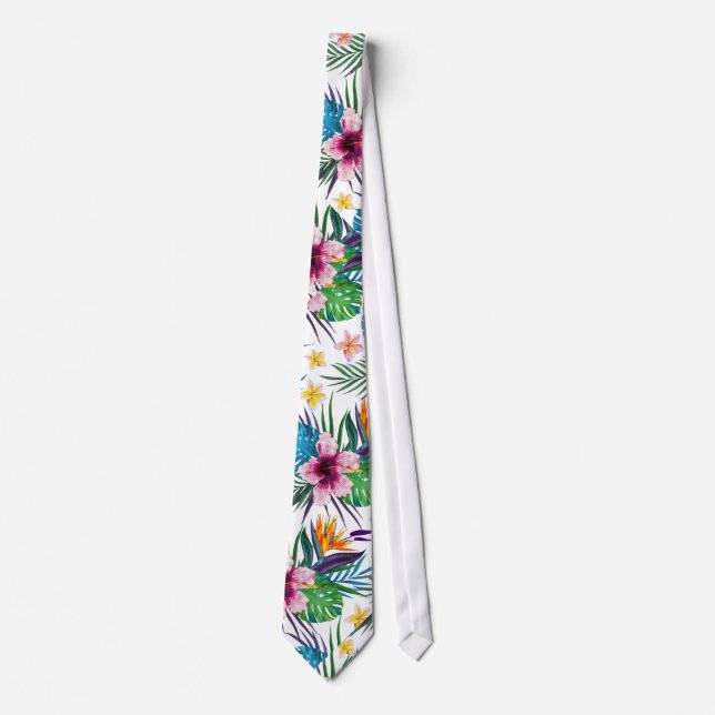 Corbata Hermosas acuarelas de pintura floral tropical (Anverso)