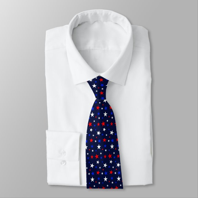 Corbata Hermosas Estrellas Azules Rojas Blancas sobre Azul (Atado)